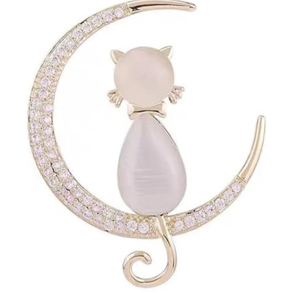 Elegant Gold and Silver Cat Moon Cat Lover Brooch - Picture 6 of 6